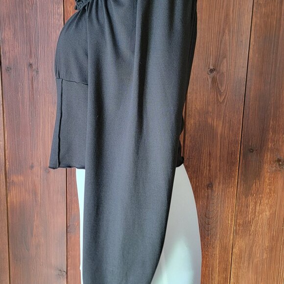 Black Off-Shoulder Crop Top Women L Ruffle Neck Balloon Sleeve Y2K 90s Vintage - Picture 9 of 13